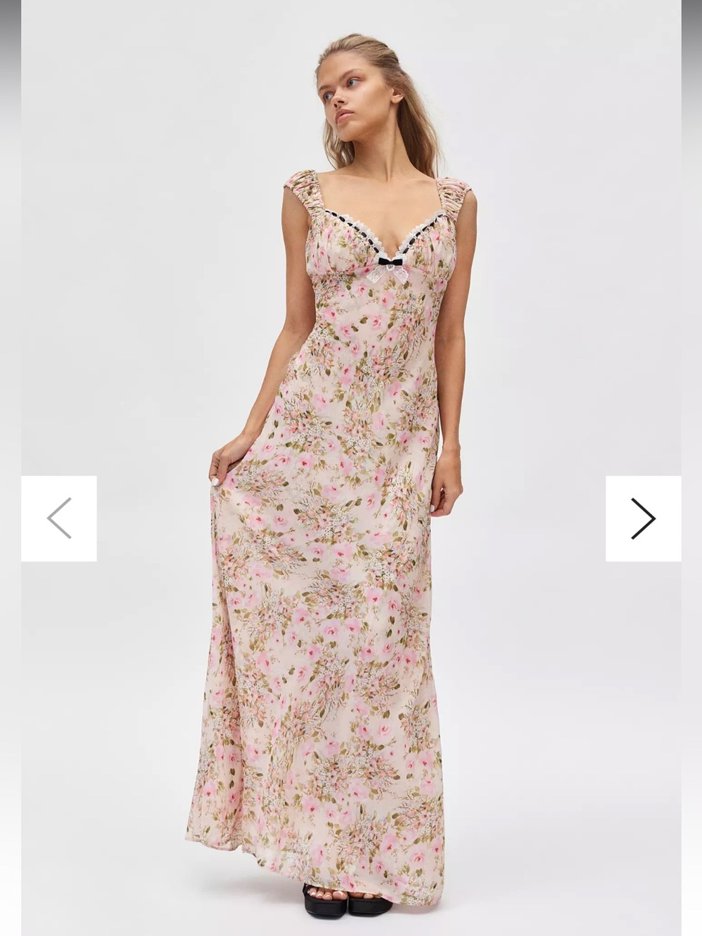 For Love & Lemons Emmaline Floral Lace Trim Maxi Dress